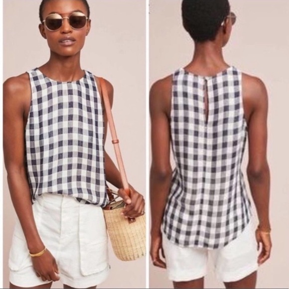 cloth & stone Tops - Anthropologie Cloth & Stone Gillian Gingham Navy Top Small